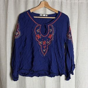 Liberty love size S Embroidered Navy Blue Women's Top